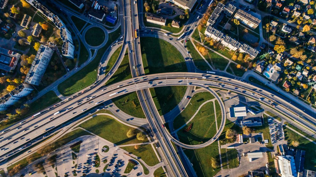 Aerial photo of buildings and roads