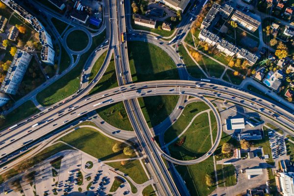 Aerial photo of buildings and roads