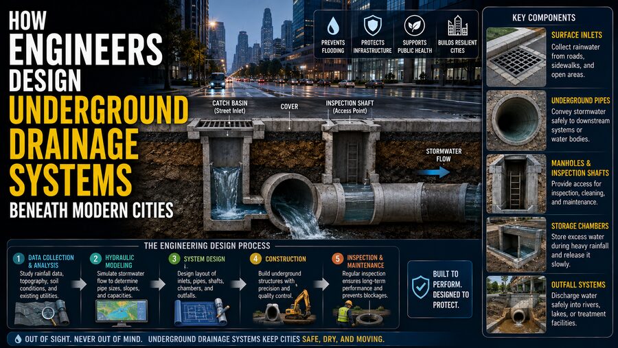 🌧️ How Engineers Design Underground Drainage Systems Beneath Modern Cities