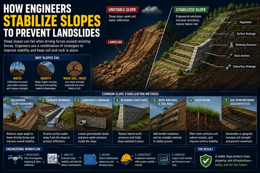 🏔️ How Engineers Stabilize Slopes to Prevent Landslides