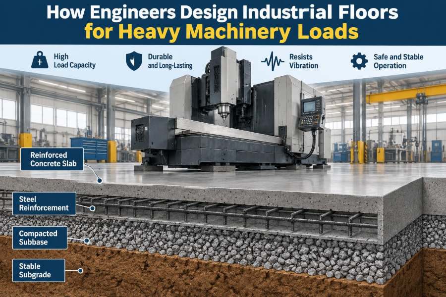 🏭 How Engineers Design Industrial Floors for Heavy Machinery Loads