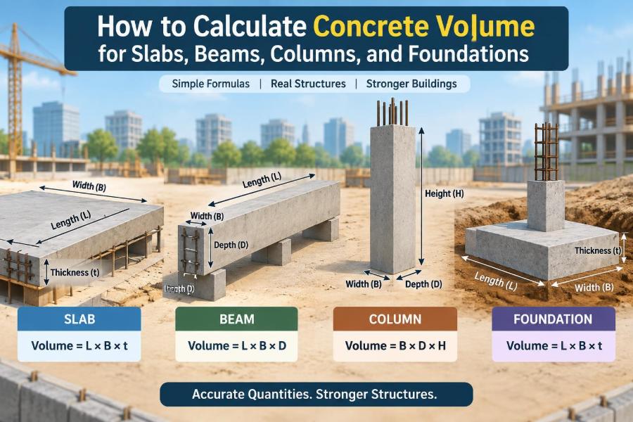 🌉 How to Calculate Concrete Volume for Slabs, Beams, Columns, and Foundations