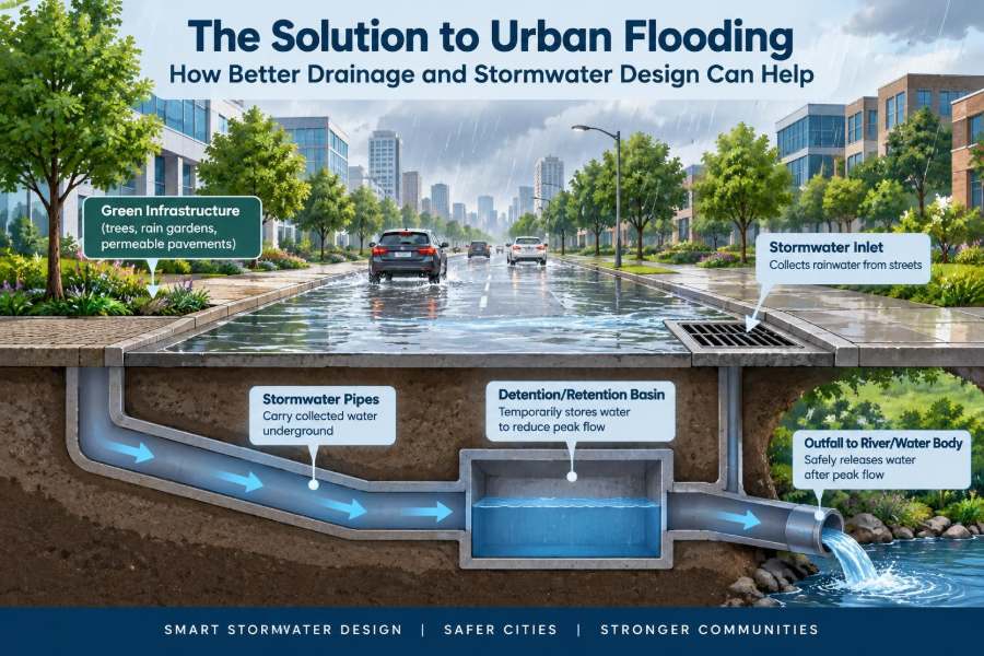 🌧️ The Solution to Urban Flooding: How Better Drainage and Stormwater Design Can Help
