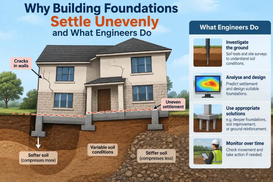 🏢 Why Building Foundations Settle Unevenly and What Engineers Do
