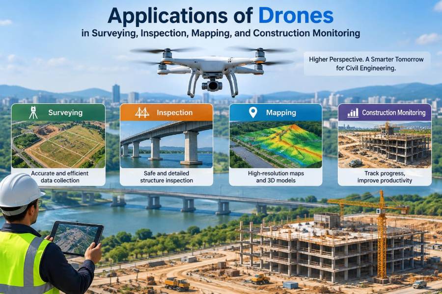 π Applications of Drones in Surveying, Inspection, Mapping, and Construction Monitoring