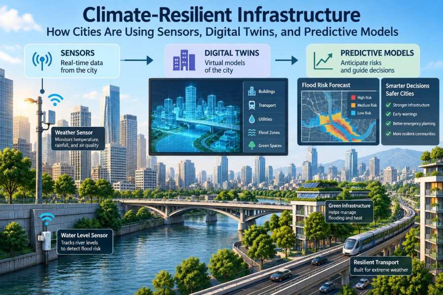 ๐ Climate-Resilient Infrastructure: How Cities Are Using Sensors, Digital Twins, and Predictive Models