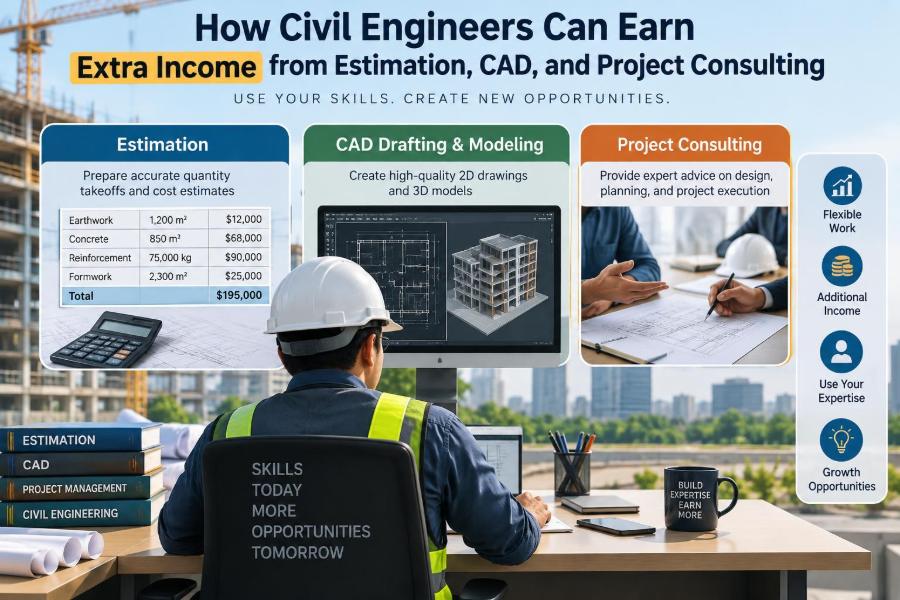 🌉 How Civil Engineers Can Earn Extra Income from Estimation, CAD, and Project Consulting