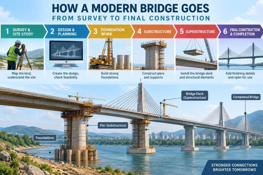 ๐ How Itโs Built: How a Modern Bridge Goes from Survey to Final Construction