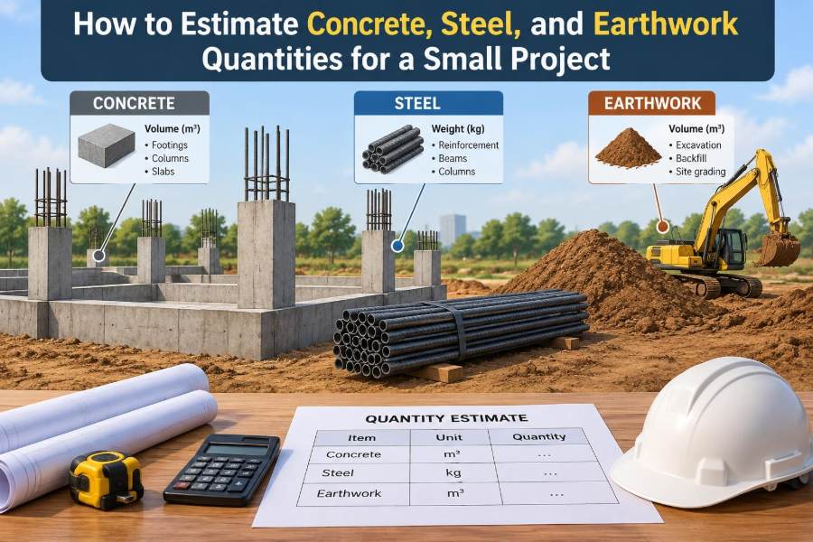 🌉 How to Estimate Concrete, Steel, and Earthwork Quantities for a Small Project