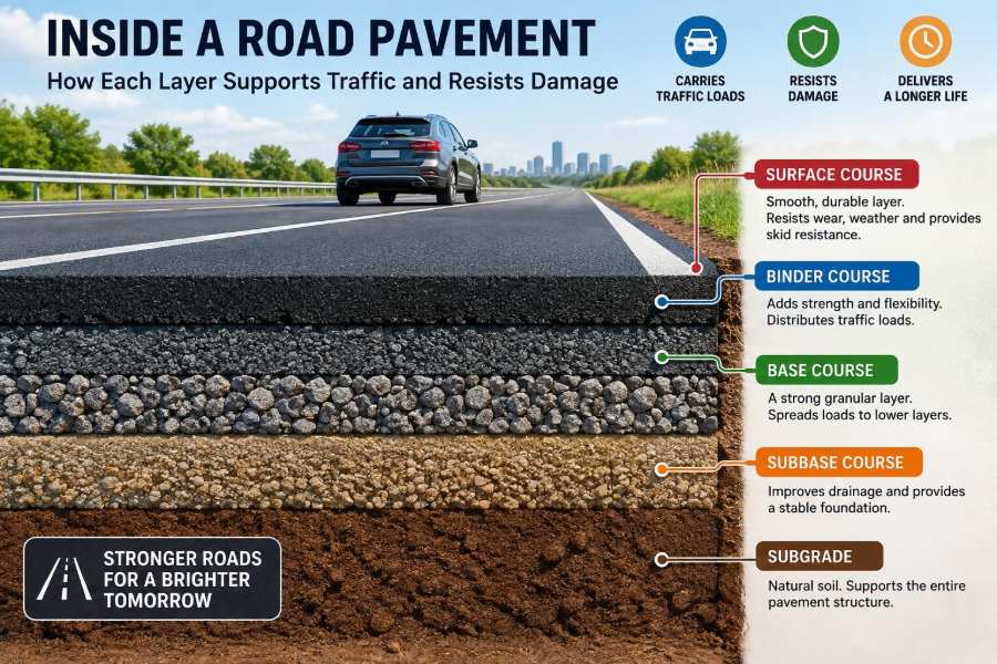 🌉 Inside a Road Pavement: How Each Layer Supports Traffic and Resists Damage