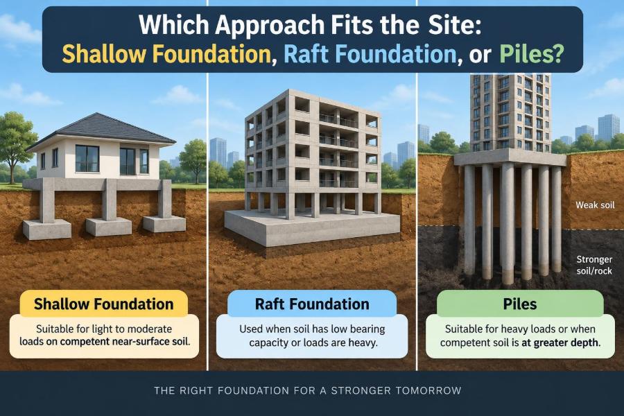 🌉 Which Approach Fits the Site: Shallow Foundation, Raft Foundation, or Piles?