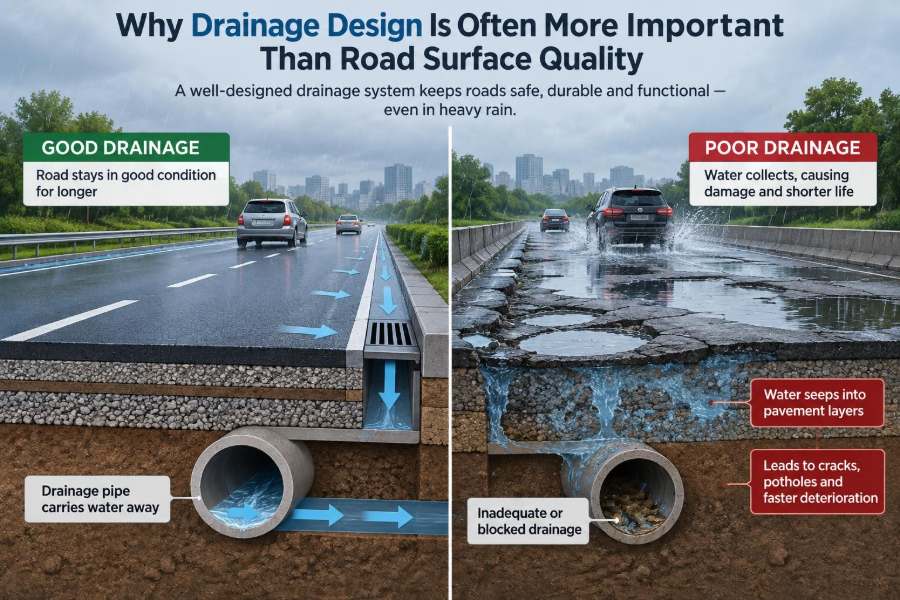 🌉 Why Drainage Design Is Often More Important Than Road Surface Quality