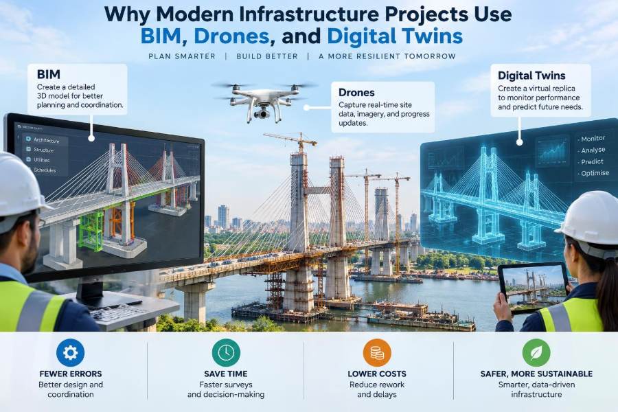 π Why Modern Infrastructure Projects Use BIM, Drones, and Digital Twins