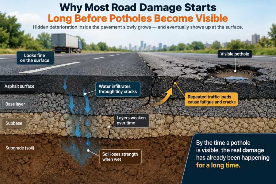 🌉 Why Most Road Damage Starts Long Before Potholes Become Visible
