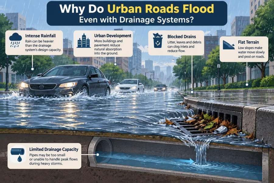 🌧️ Why This Problem Happens: What Causes Urban Roads to Flood Even with Drainage Systems?